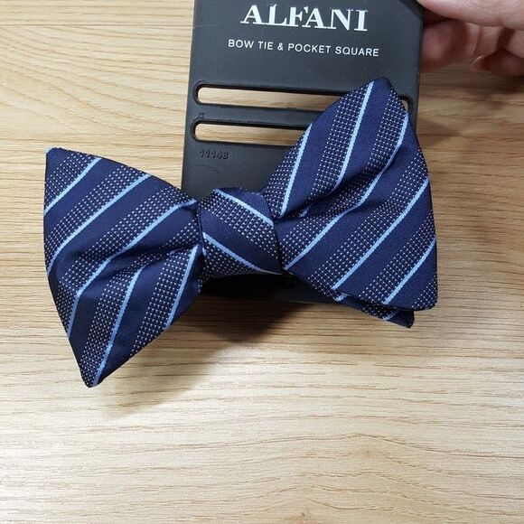 ALFANI Mens Bow Tie Blue Stripe Adjustable - Picture 1 of 3